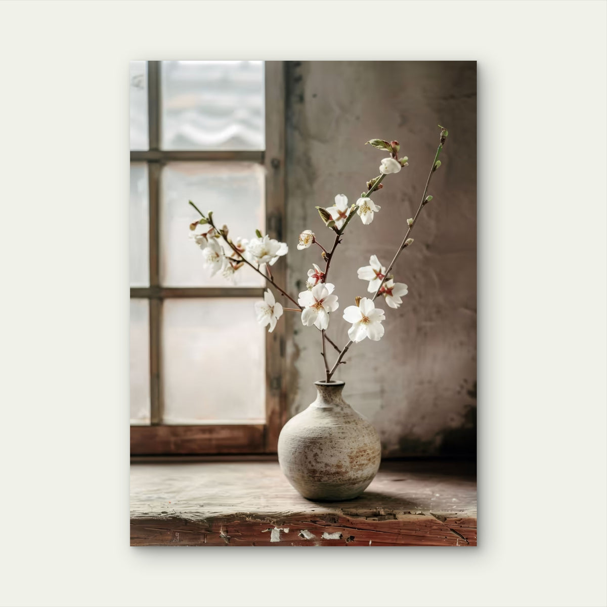 White Cherry Blossom Zen Vase 60x90cm Metal Print Ready to Hang