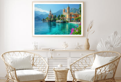 Building with a River, Mountains, Sky Home Decor Premium Quality Poster Print Choose Your Sizes