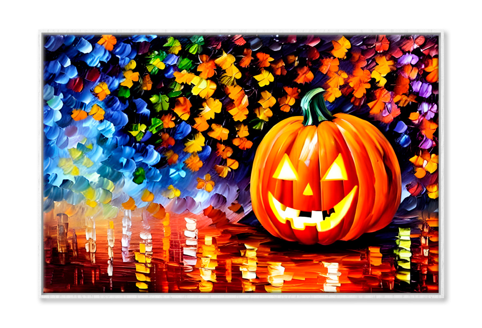 Cheerful Halloween Pumpkin Oil Painting Wall Art Limited Edition High Quality Print Canvas Box Framed White