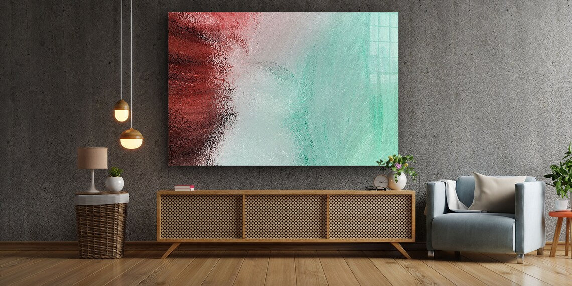 Green Red Grey Abstract UV Direct Aluminum Print Australian Made Quality