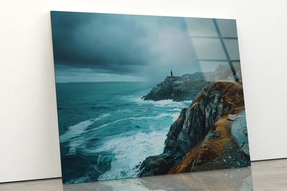 Rocky Cliff, Ocean & Sky Acrylic Glass Print Tempered Glass Wall Art 100% Made in Australia Ready to Hang