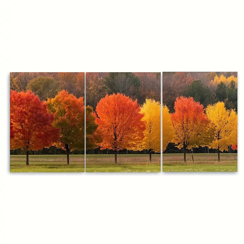 3pcs Autumn Colored Trees Country Road Metal Print Ready to Hang Art
