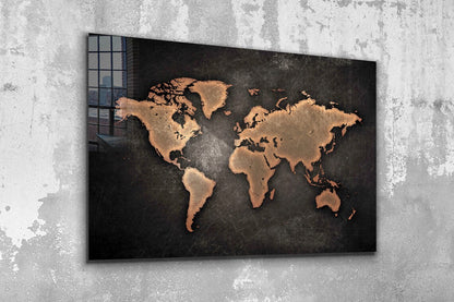 Brown World Map Vector UV Direct Aluminum Print Australian Made Quality