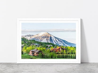 Colorado Village In Summer Glass Framed Wall Art, Ready to Hang Quality Print With White Border White