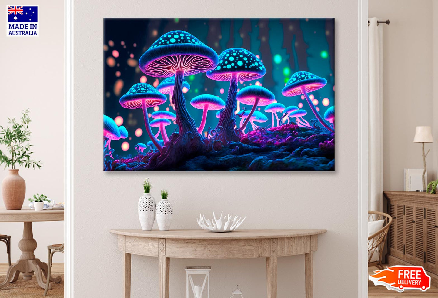 Mushrooms That Are Glowing in The Dark Wall Art Decor 100% Australian Made