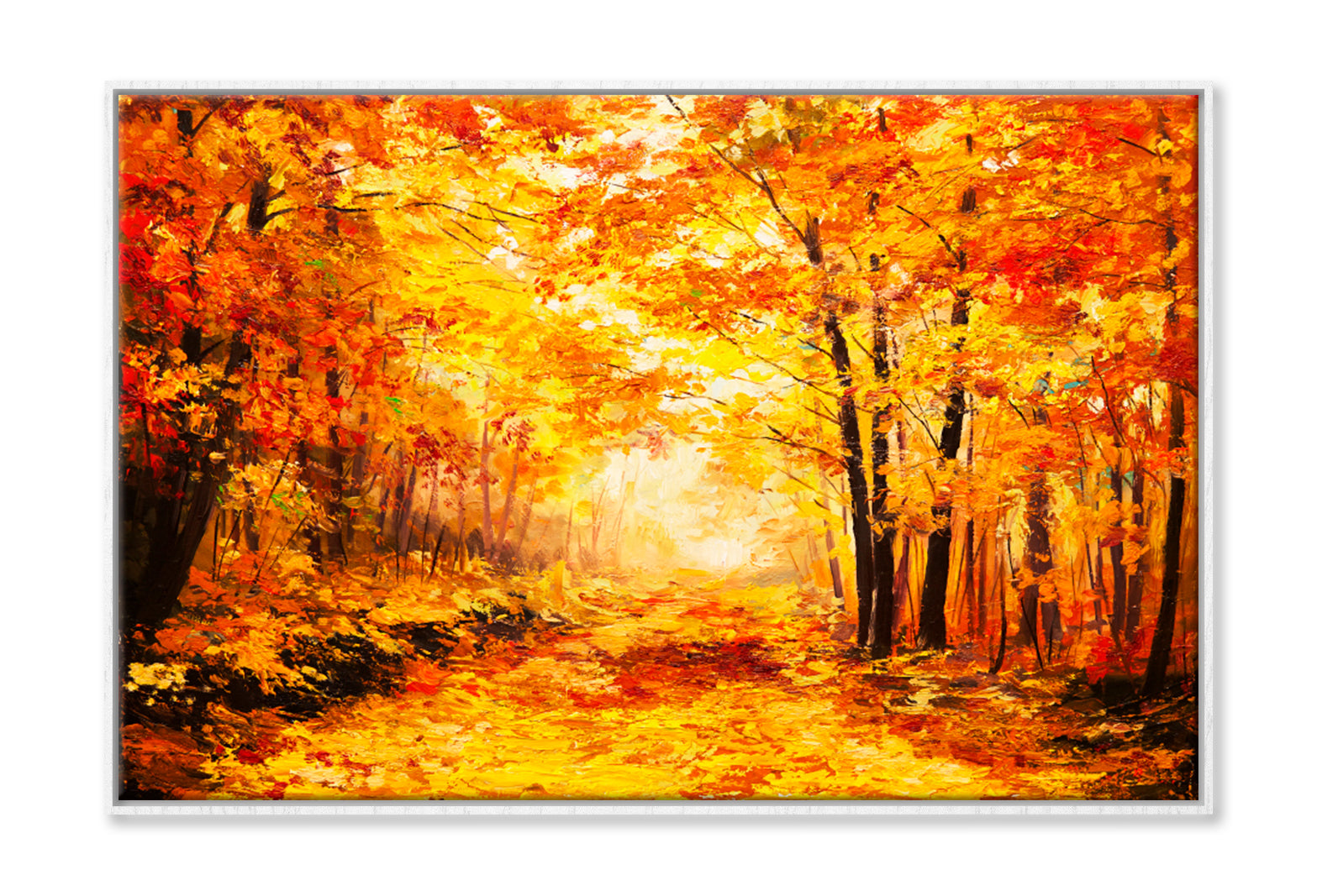 Yellow Brown Colorful Autumn Forest Oil Painting Limited Edition High Quality Print Canvas Box Framed White