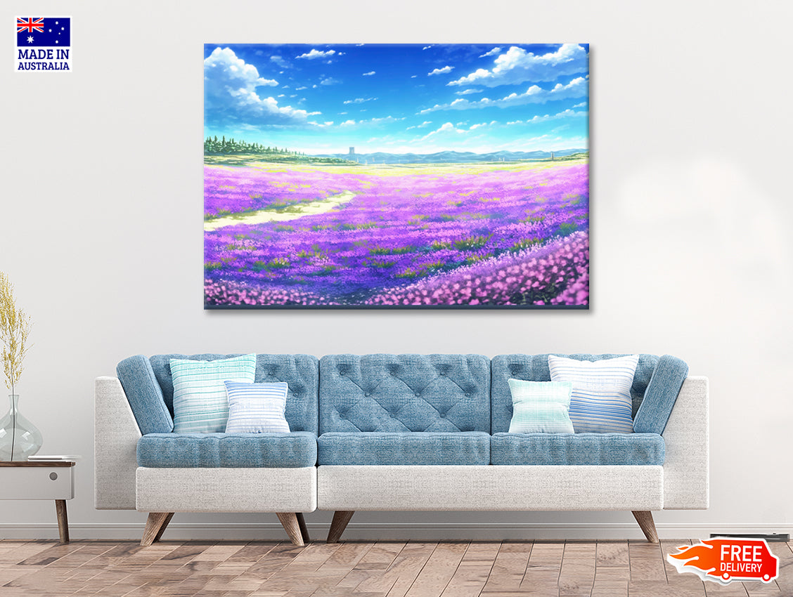 A Nice View of a Field Of Purple Flowers Print 100% Australian Made