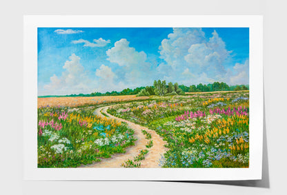 Blossoming Spring Field, Sunny Day Oil Painting Wall Art Limited Edition High Quality Print Unframed Roll Canvas None