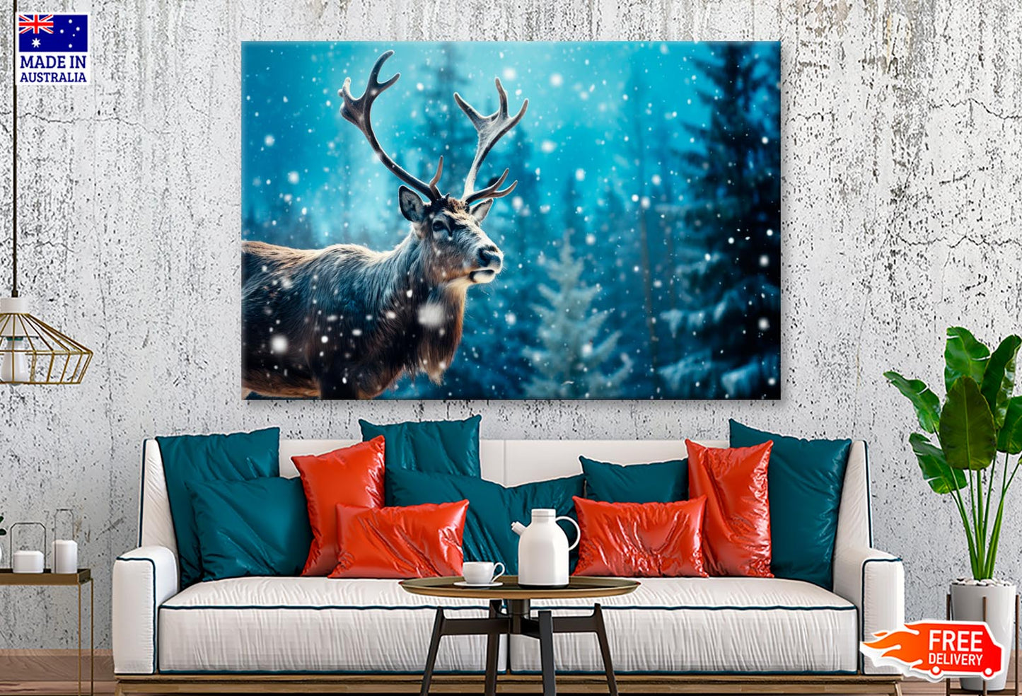 Moose In the Snowy Winter  Forest  Wall Art Decor 100% Australian Made