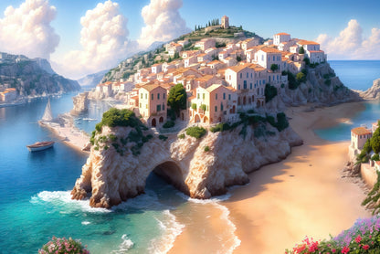 City Situated On a Cliff Overlooking Beach Home Decor Premium Quality Poster Print Choose Your Sizes