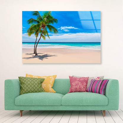 Sunny Sand Beach with Palm Acrylic Glass Print Tempered Glass Wall Art 100% Made in Australia Ready to Hang