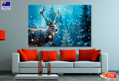 Moose In the Snowy Winter  Forest  Wall Art Decor 100% Australian Made