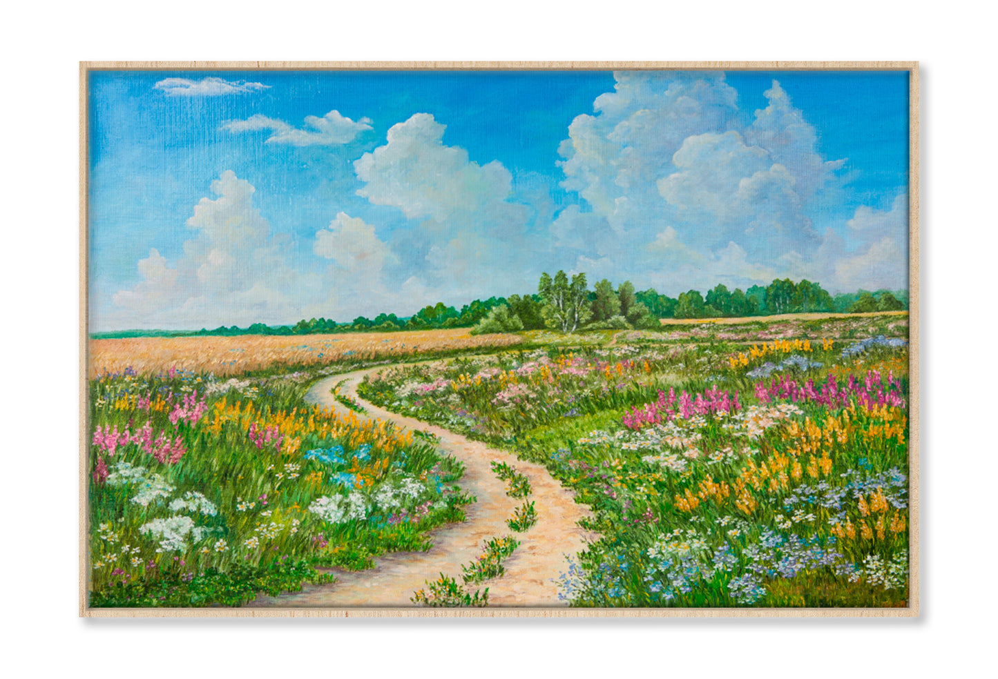 Blossoming Spring Field, Sunny Day Oil Painting Wall Art Limited Edition High Quality Print Canvas Box Framed Natural