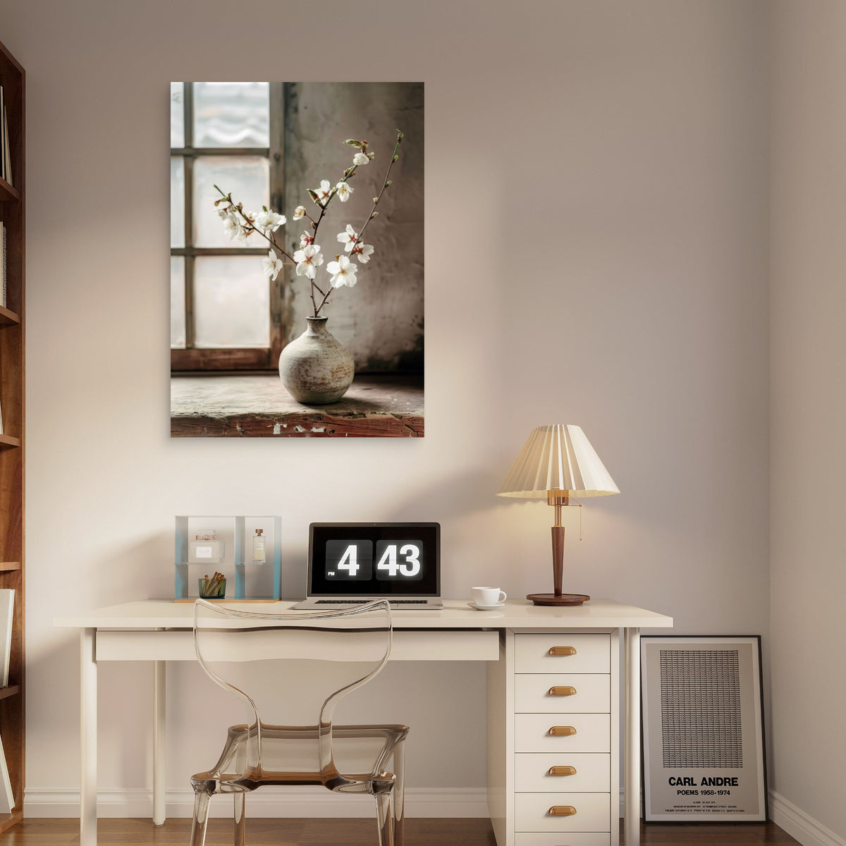 White Cherry Blossom Zen Vase 60x90cm Metal Print Ready to Hang