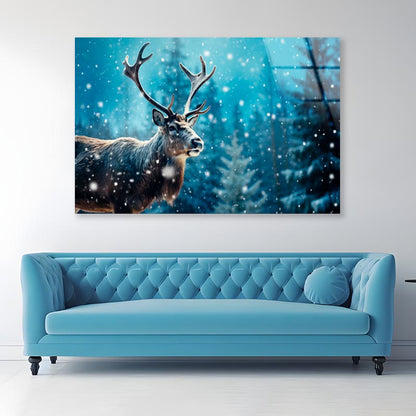 Moose In the Snowy Forest  Acrylic Glass Print Tempered Glass Wall Art 100% Made in Australia Ready to Hang