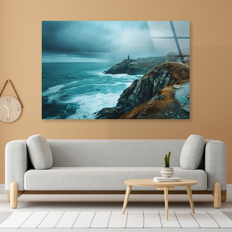 Rocky Cliff, Ocean & Sky Acrylic Glass Print Tempered Glass Wall Art 100% Made in Australia Ready to Hang