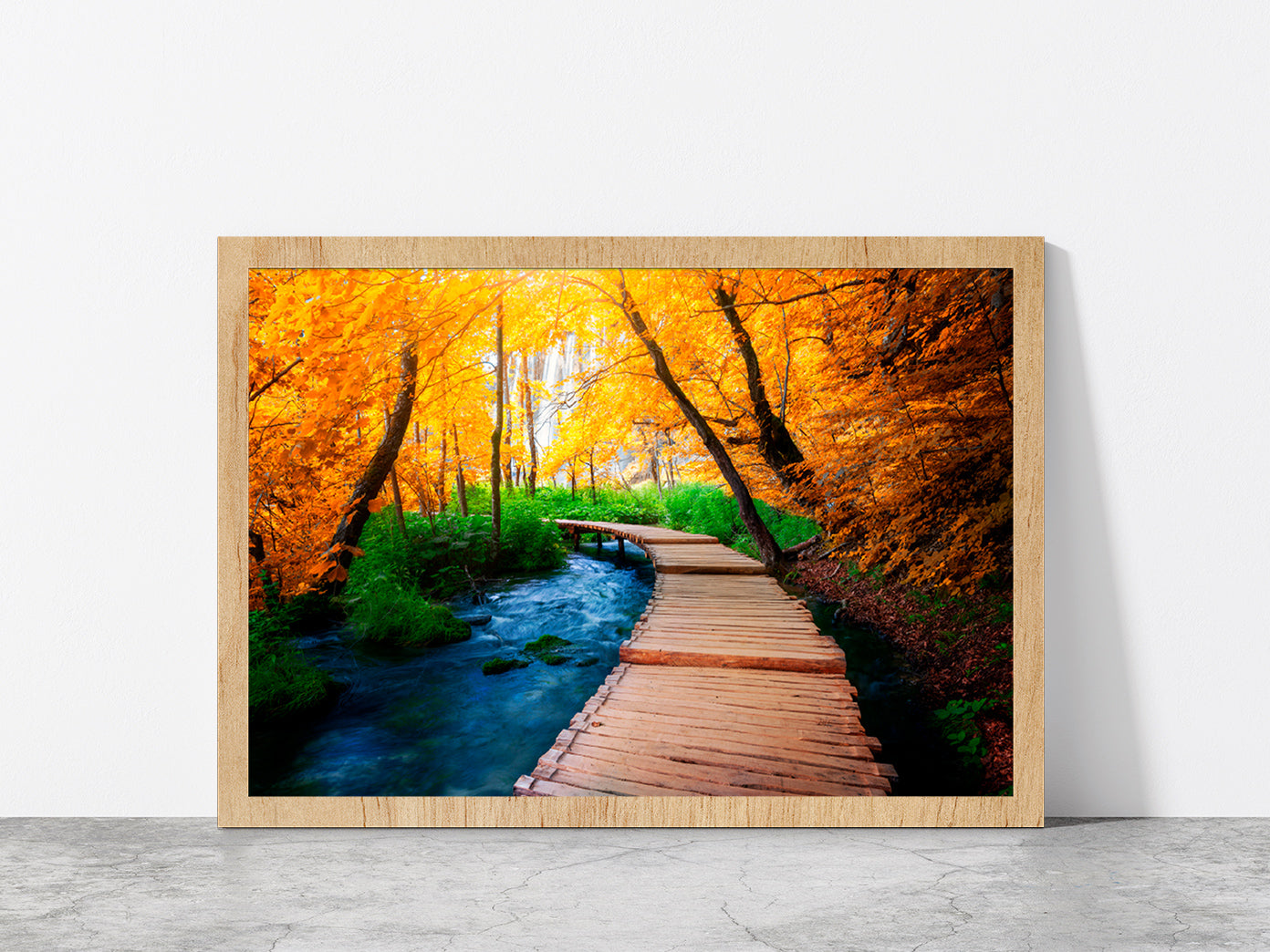 Wooden Path Trail For Nature Glass Framed Wall Art, Ready to Hang Quality Print Without White Border Oak