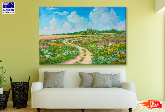 Blossoming Spring Field, Sunny Day Oil Painting Wall Art Limited Edition High Quality Print