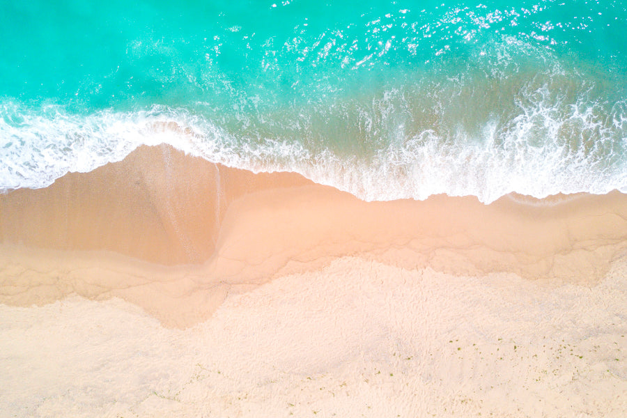 Aerial View Of Sandy Beach and Ocean with Waves  Wall Art Decor 100% Australian Made