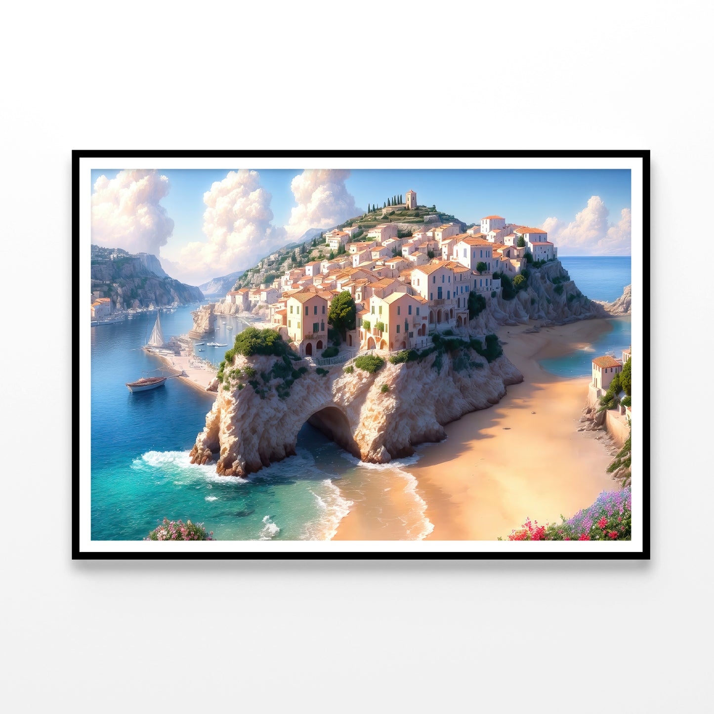 City Situated On a Cliff Overlooking Beach Home Decor Premium Quality Poster Print Choose Your Sizes