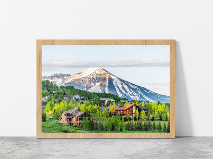 Colorado Village In Summer Glass Framed Wall Art, Ready to Hang Quality Print Without White Border Oak