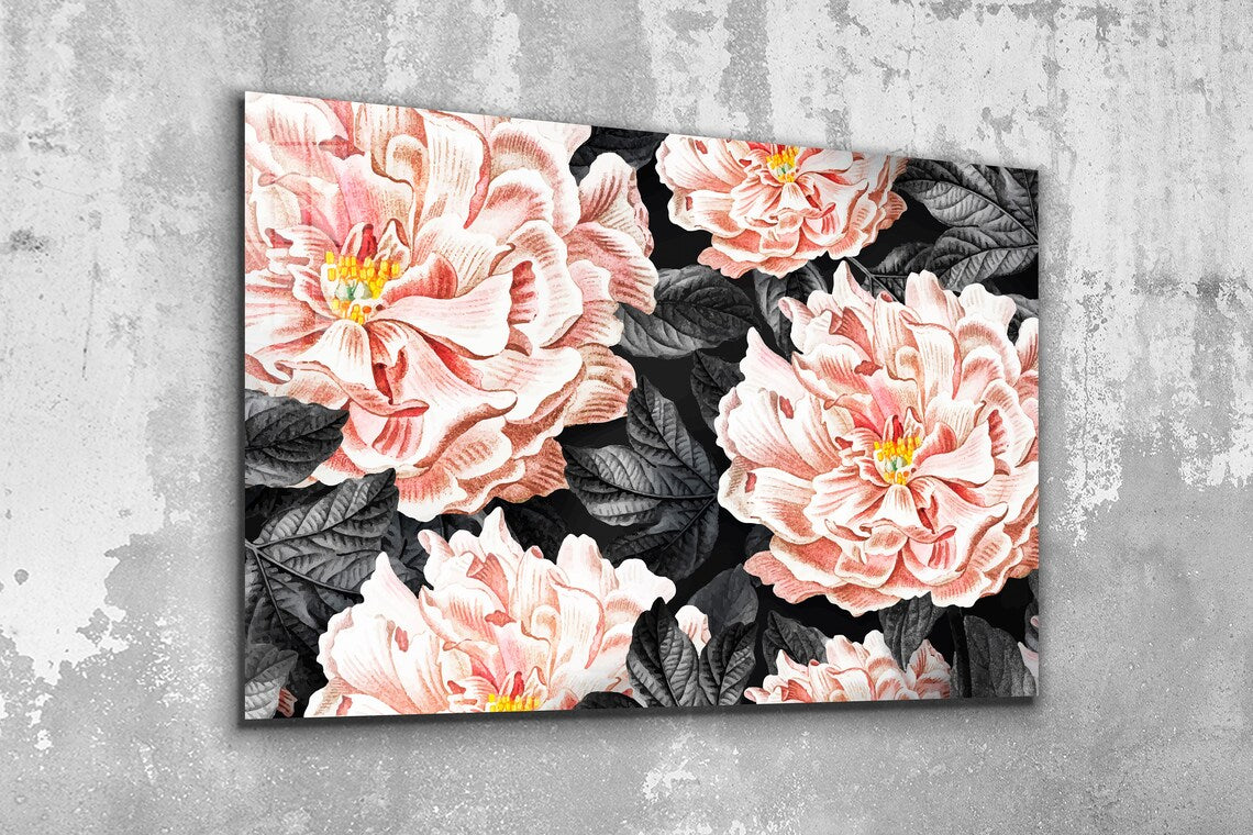 Pink Flowers Leaves Art UV Direct Aluminum Print Australian Made Quality