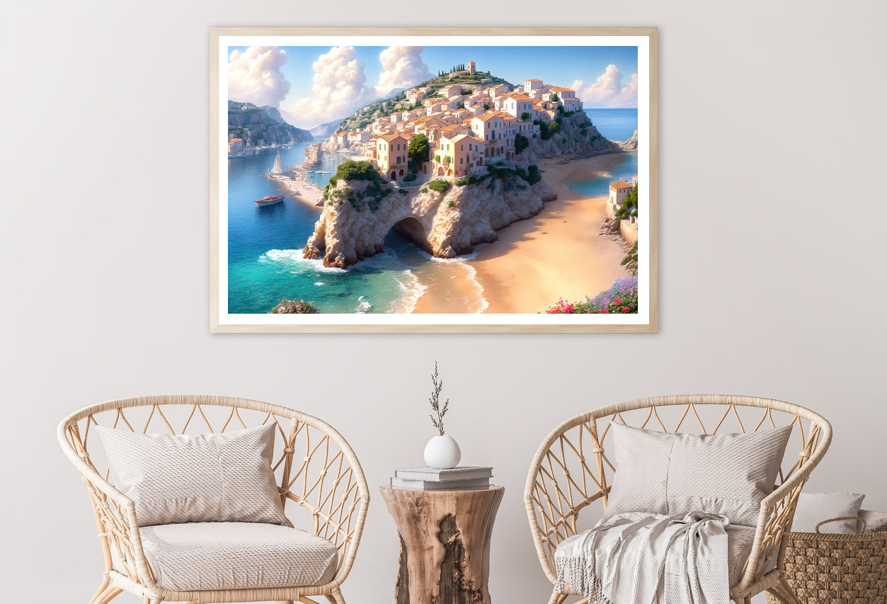 City Situated On a Cliff Overlooking Beach Home Decor Premium Quality Poster Print Choose Your Sizes