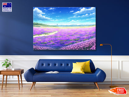 A Nice View of a Field Of Purple Flowers Print 100% Australian Made