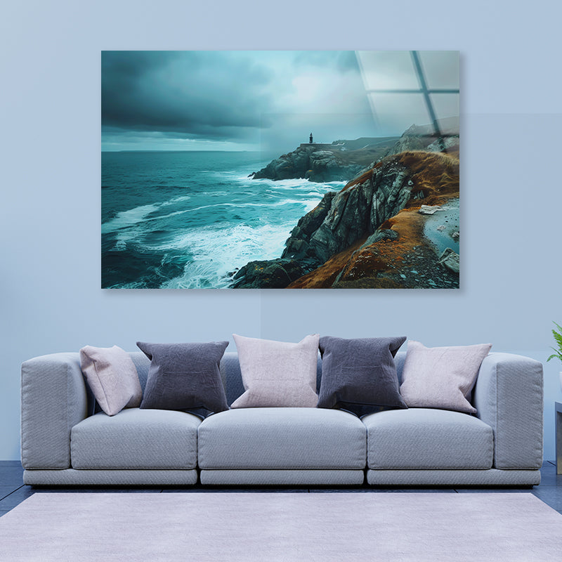 Rocky Cliff, Ocean & Sky Acrylic Glass Print Tempered Glass Wall Art 100% Made in Australia Ready to Hang