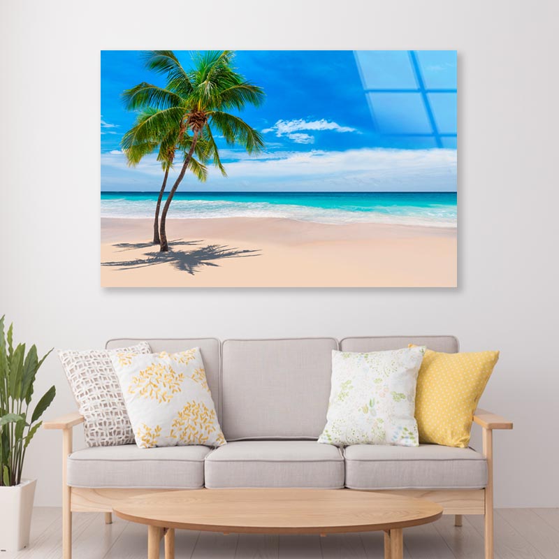 Sunny Sand Beach with Palm Acrylic Glass Print Tempered Glass Wall Art 100% Made in Australia Ready to Hang