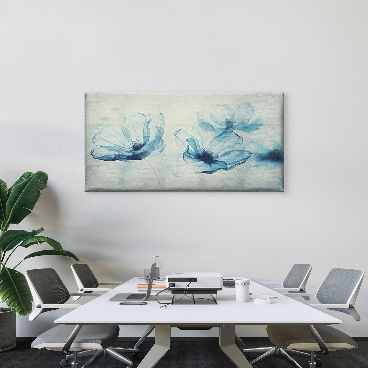 Blue Floral Blossom Wall Art Canvas Office Home Room Framed 120x60cm