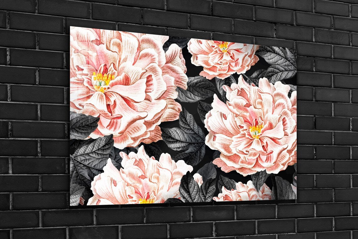 Pink Flowers Leaves Art UV Direct Aluminum Print Australian Made Quality