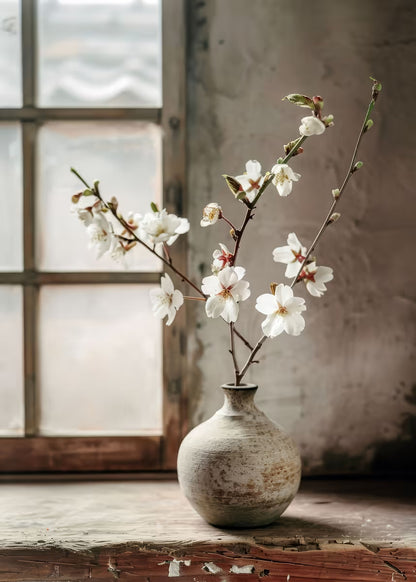 White Cherry Blossom Zen Vase 40x60cm Metal Print Ready to Hang