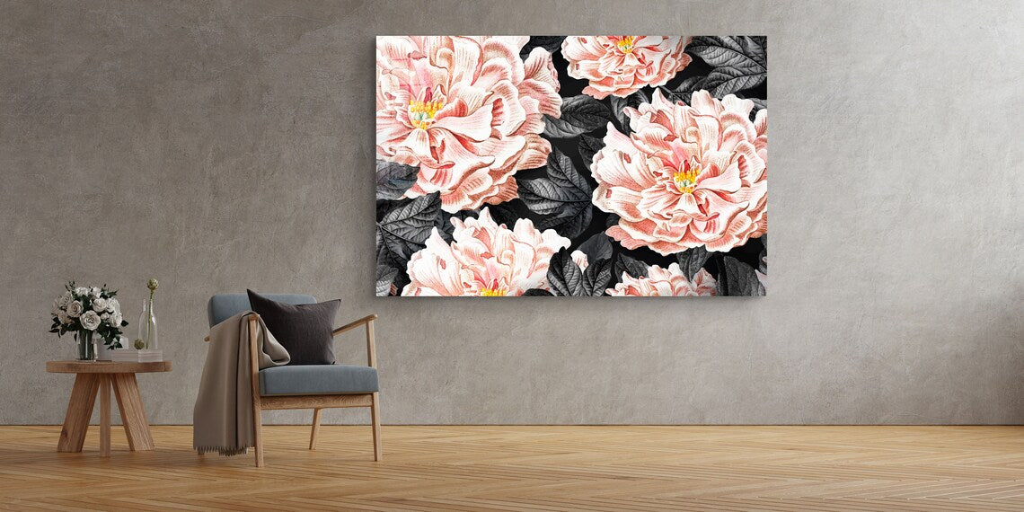 Pink Flowers Leaves Art UV Direct Aluminum Print Australian Made Quality