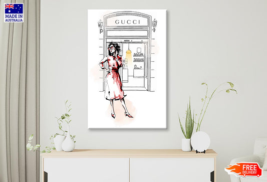 Red Lady with Fashion Store Wall Art Limited Edition High Quality Print