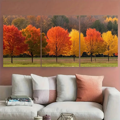 3pcs Autumn Colored Trees Country Road Metal Print Ready to Hang Art