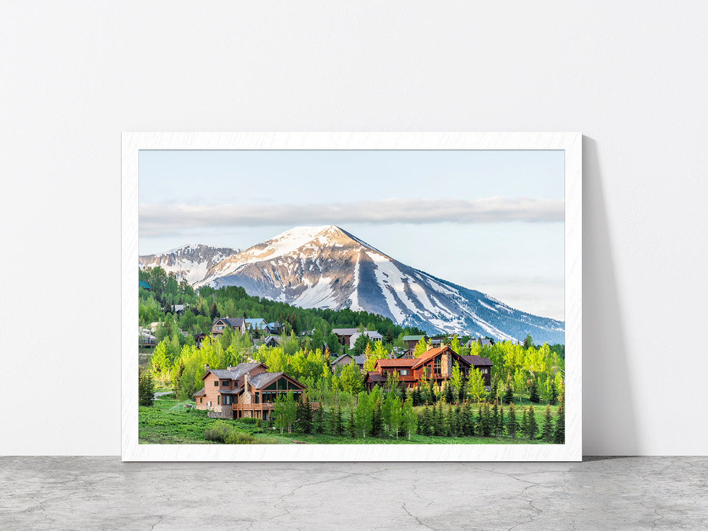 Colorado Village In Summer Glass Framed Wall Art, Ready to Hang Quality Print Without White Border White