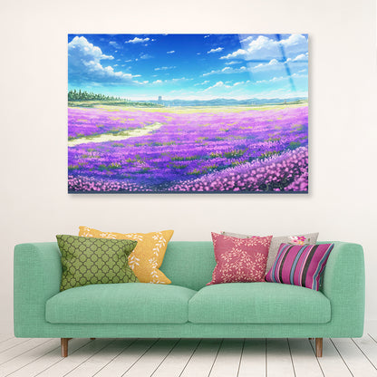 A Nice View of a Field Of Purple Flowers Acrylic Glass Print Tempered Glass Wall Art 100% Made in Australia Ready to Hang