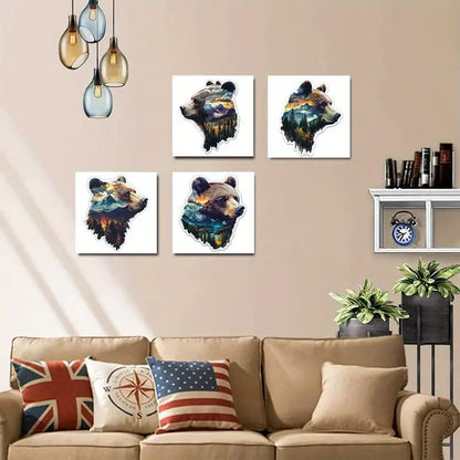 4pcs Forest Bear Elegant Modern Wall Art Canvas Framed
