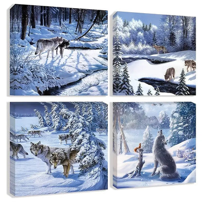 4pcs Tranquil Winter Land Wall Art Canvas Framed