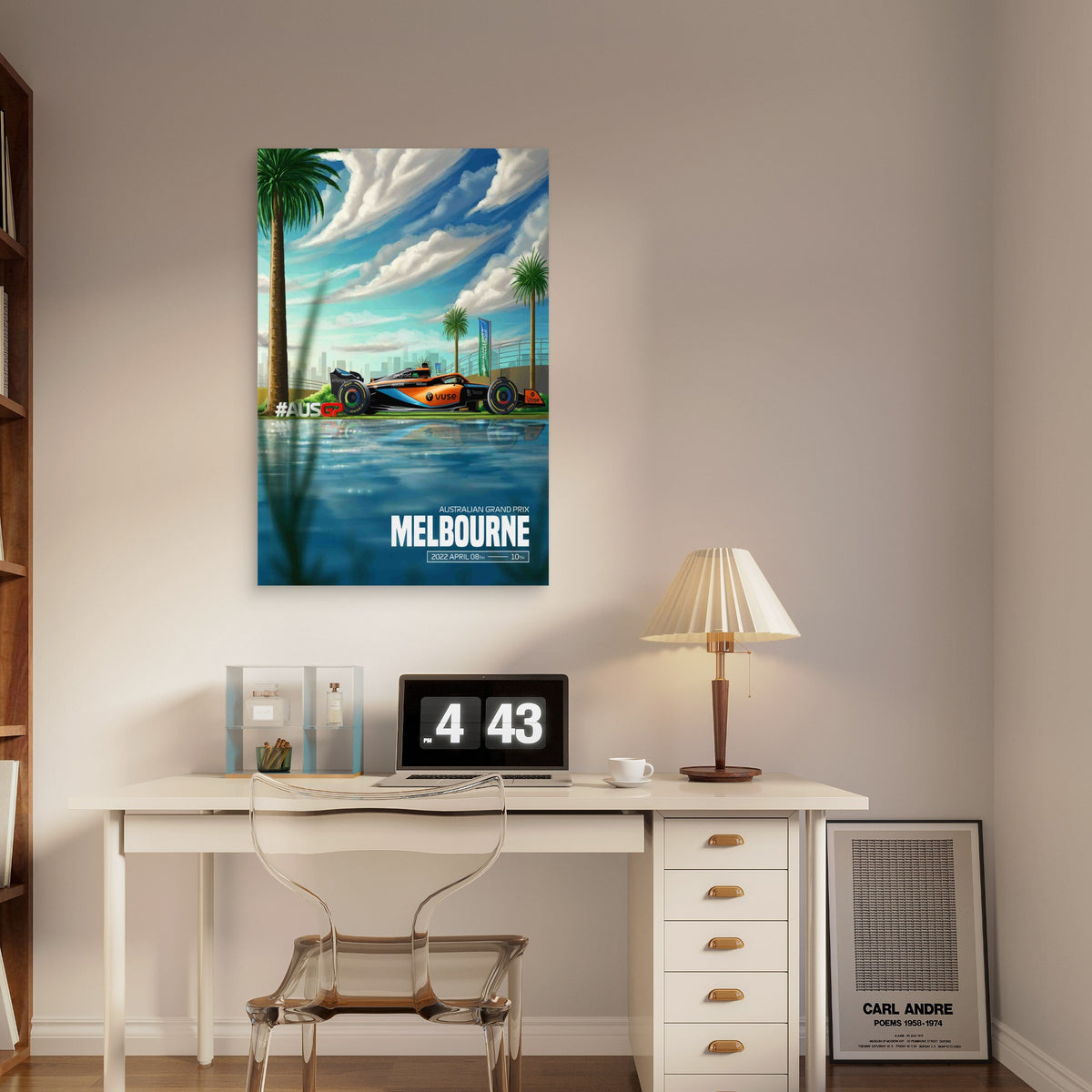 Orange Racing Car Melbourne Coastal Lakeside 40x60cm Metal Print Ready to Hang