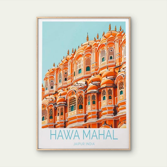 Hawa Mahal Jaipur India, Red Castle Art Travel Poster Print Wall Art