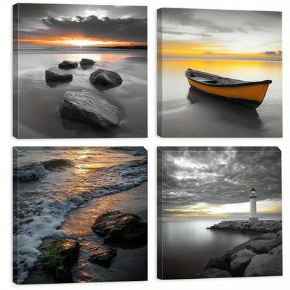 4pcs Lighthouse Square  Home Decor   Wall Art Canvas Framed