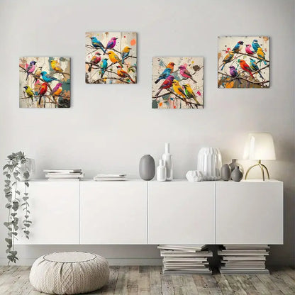 4pcs  Blue Bird of Happiness RTY   Wall Art Canvas Framed