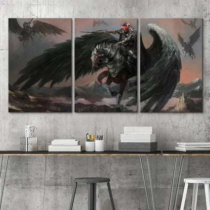 3pcs Dark Pegasus Valkyrie Knight Sky Fantasy Metal Print Ready to Hang Art