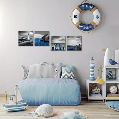 4pcs Artsbay Coastal Lighthouse & Ocean Wall Art Canvas Framed