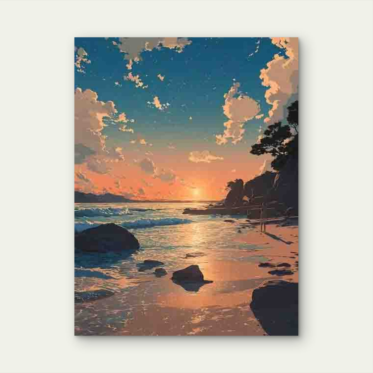 Manga-Style Artwork of a Japanese Sunset Beach 40x60cm Metal Print Ready to Hang