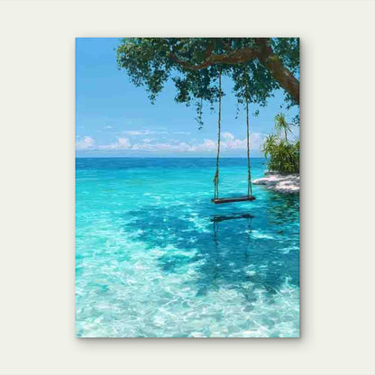 Turquoise Ocean Seascape with Hanging Swing 60x90cm Metal Print Ready to Hang