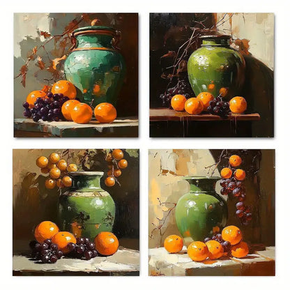 4pcs   Grape orange basin bottle Wall Art Canvas Framed