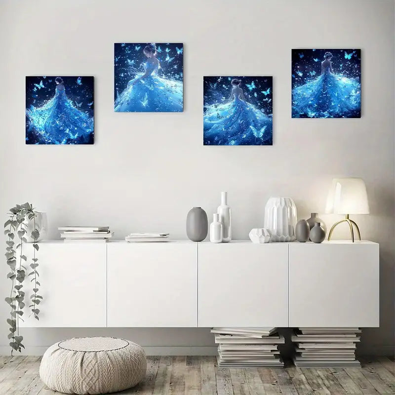4pcs  Blue butterfly skirt Themed TY     Wall Art Canvas Framed